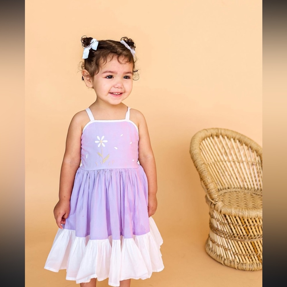 Purple and White Embroidered Dress